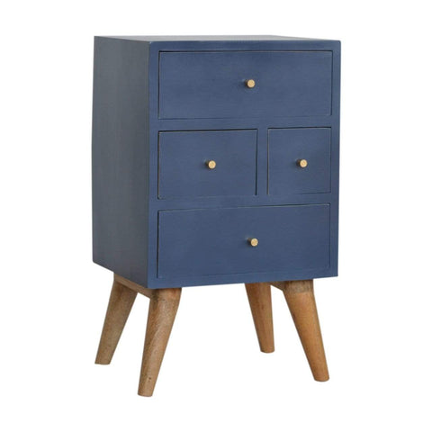 Dark Blue Painted Multi Drawer Bedside Sleeping Artisan Furniture 