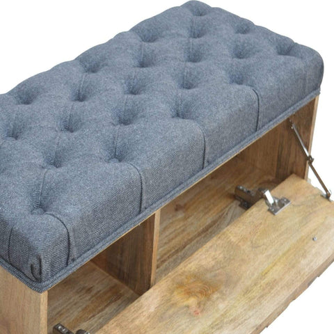 Diamond Carved Grey Tweed Storage Bench Living Artisan Furniture 
