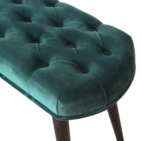 Emerald Cotton Velvet Deep Button Bench Living Artisan Furniture 