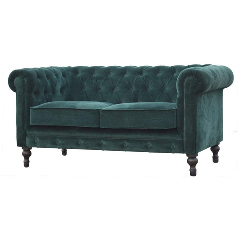 Emerald Green Velvet 2 Seater Chesterfield Sofa Living Artisan Furniture 