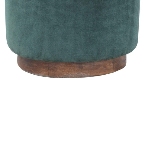 Emerald Green Velvet Footstool with Wooden Base Living Artisan Furniture 