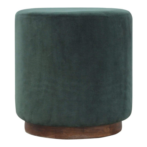 Emerald Green Velvet Footstool with Wooden Base Living Artisan Furniture 