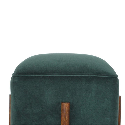 Emerald Velvet Footstool with Solid Wood Legs Living Artisan Furniture 