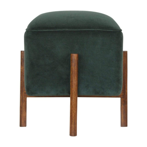 Emerald Velvet Footstool with Solid Wood Legs Living Artisan Furniture 