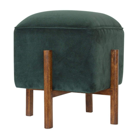 Emerald Velvet Footstool with Solid Wood Legs Living Artisan Furniture 