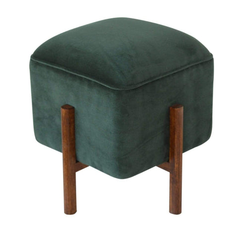 Emerald Velvet Footstool with Solid Wood Legs Living Artisan Furniture 