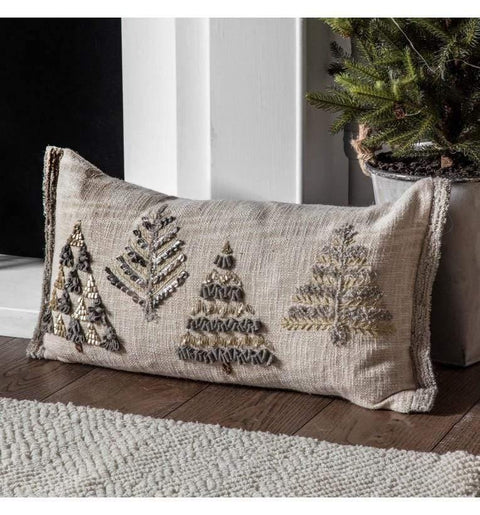 Fir Trees Embroidered Cushion Natural Accessories Regency Studio 