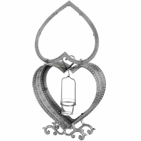 Free Standing Heart Tealight Lantern in Antique Silver Accessories Hill Interiors 