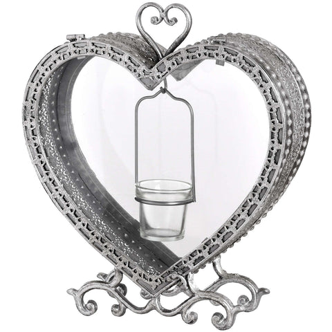 Free Standing Heart Tealight Lantern in Antique Silver Accessories Hill Interiors 