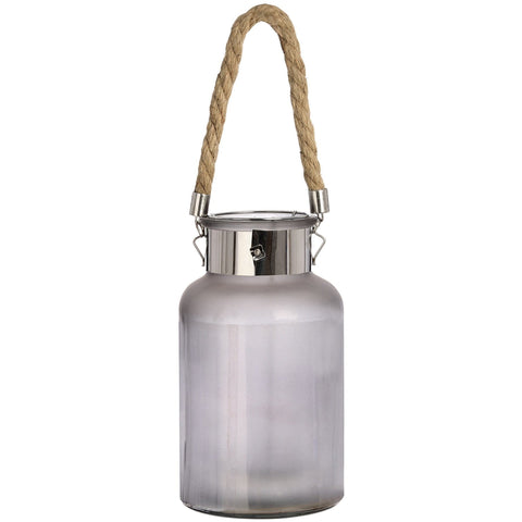 Frosted Glass Jar with Rope Detail and Interior LED Lights Accessories Hill Interiors 