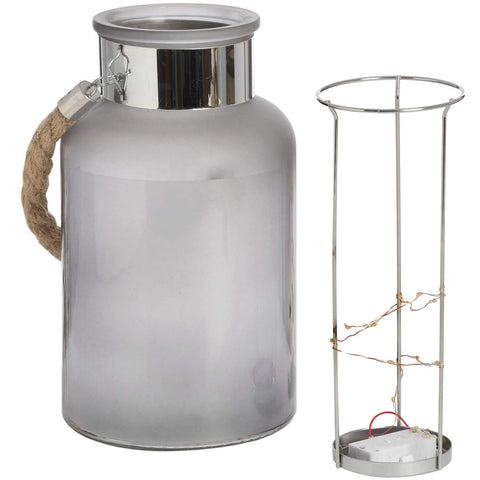 Frosted Glass Jar with Rope Detail and Interior LED Lights Accessories Hill Interiors 