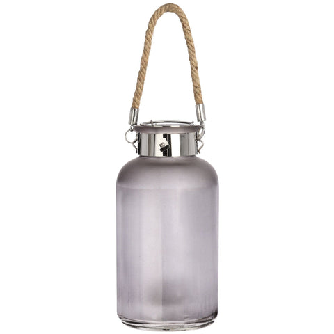 Frosted Grey Glass Jar with Rope Detail and LED Lights Accessories Hill Interiors 