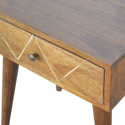 Geometric Brass Inlay Bedside Sleeping Artisan Furniture 