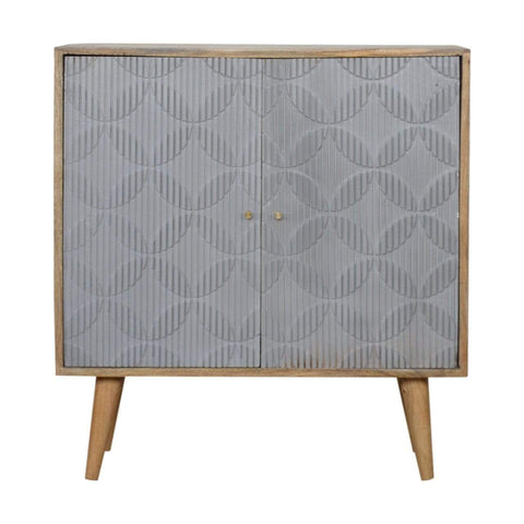 Geometric Carved Grey Painted Cabinet Living Artisan Furniture 