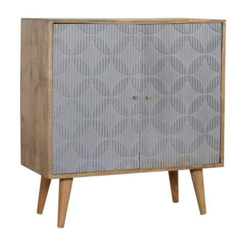 Geometric Carved Grey Painted Cabinet Living Artisan Furniture 