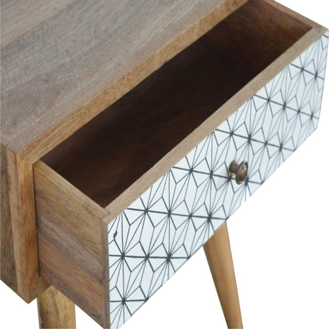 Geometric Screen Printed Bedside Sleeping Artisan Furniture 