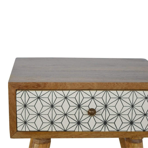 Geometric Screen Printed Bedside Sleeping Artisan Furniture 