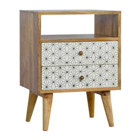 Geometric Screen Printed Bedside with Open Slot Sleeping Artisan Furniture 