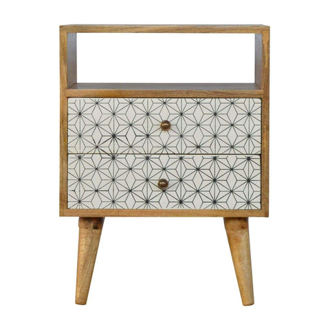 Geometric Screen Printed Bedside with Open Slot Sleeping Artisan Furniture 