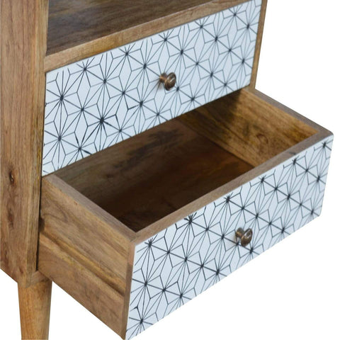 Geometric Screen Printed Bedside with Open Slot Sleeping Artisan Furniture 