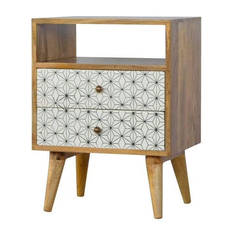 Geometric Screen Printed Bedside with Open Slot Sleeping Artisan Furniture 