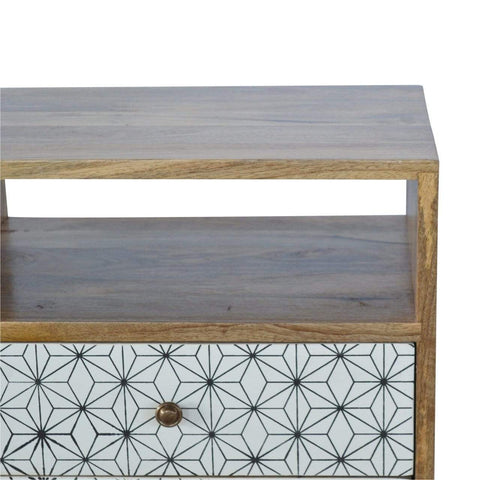 Geometric Screen Printed Bedside with Open Slot Sleeping Artisan Furniture 