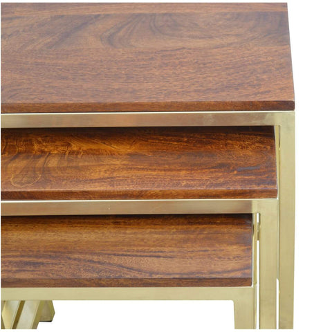 Golden Stool set of 3 with Chunky Wooden top Living Artisan Furniture 