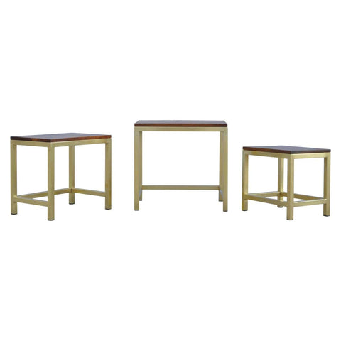 Golden Stool set of 3 with Chunky Wooden top Living Artisan Furniture 