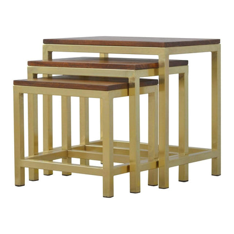 Golden Stool set of 3 with Chunky Wooden top Living Artisan Furniture 