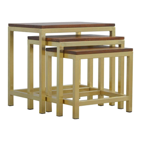 Golden Stool set of 3 with Chunky Wooden top Living Artisan Furniture 