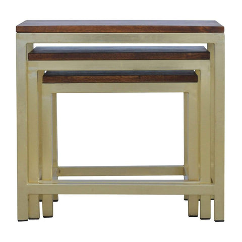Golden Stool set of 3 with Chunky Wooden top Living Artisan Furniture 
