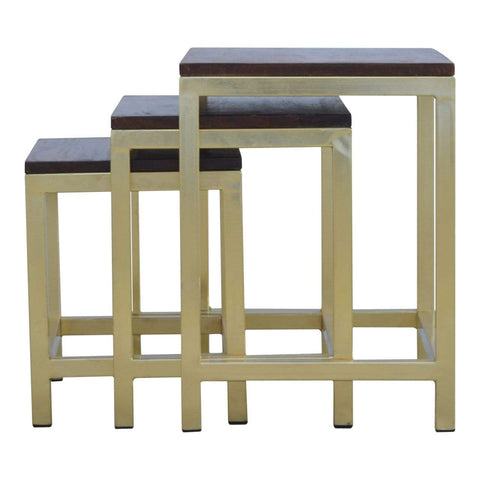 Golden Stool set of 3 with Chunky Wooden top Living Artisan Furniture 