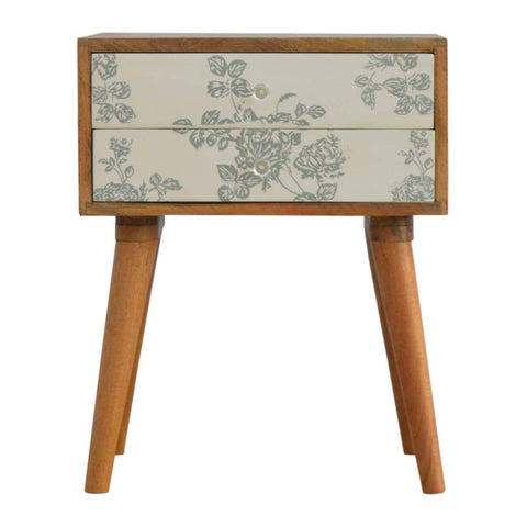 Green Floral Screen Printed Bedside Sleeping Artisan Furniture 