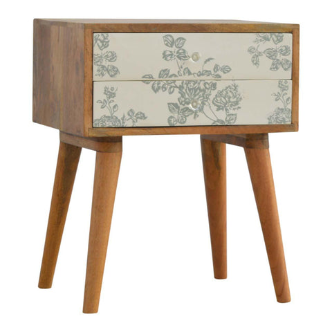 Green Floral Screen Printed Bedside Sleeping Artisan Furniture 