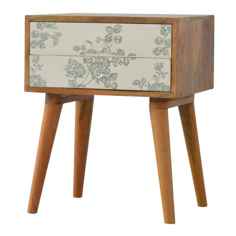 Green Floral Screen Printed Bedside Sleeping Artisan Furniture 