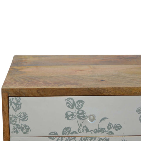 Green Floral Screen Printed Bedside Sleeping Artisan Furniture 