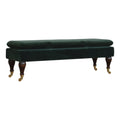 Green Velvet Bench with Castor Legs Living Artisan Furniture 