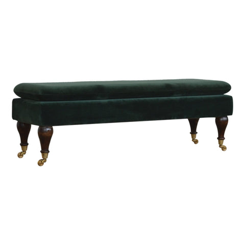Green Velvet Bench with Castor Legs Living Artisan Furniture 