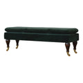 Green Velvet Bench with Castor Legs Living Artisan Furniture 