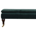 Green Velvet Bench with Castor Legs Living Artisan Furniture 