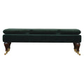 Green Velvet Bench with Castor Legs Living Artisan Furniture 