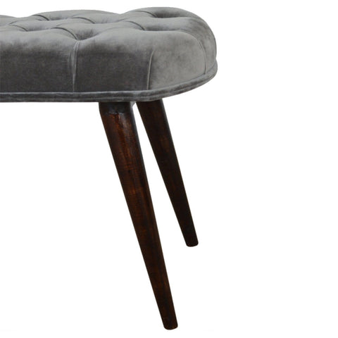 Grey Cotton Velvet Deep Button Bench Living Artisan Furniture 
