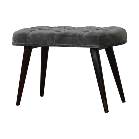 Grey Cotton Velvet Deep Button Bench Living Artisan Furniture 