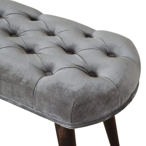 Grey Cotton Velvet Deep Button Bench Living Artisan Furniture 