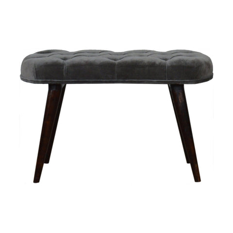 Grey Cotton Velvet Deep Button Bench Living Artisan Furniture 
