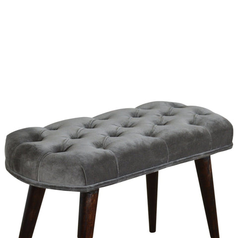 Grey Cotton Velvet Deep Button Bench Living Artisan Furniture 