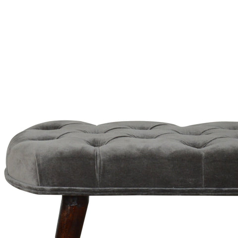 Grey Cotton Velvet Deep Button Bench Living Artisan Furniture 