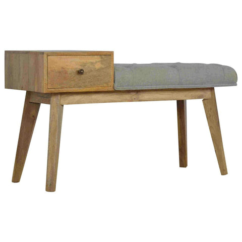 Grey Tweed Bench with 1 Drawer Living Artisan Furniture 