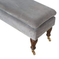 Grey Velvet Bench with Castor Feet Living Artisan Furniture 