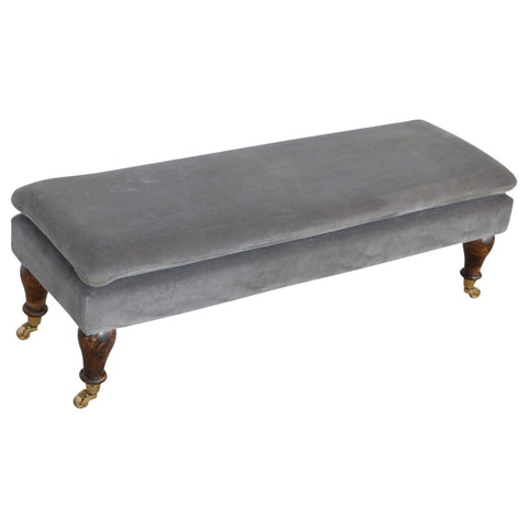 Grey Velvet Bench with Castor Feet Living Artisan Furniture 
